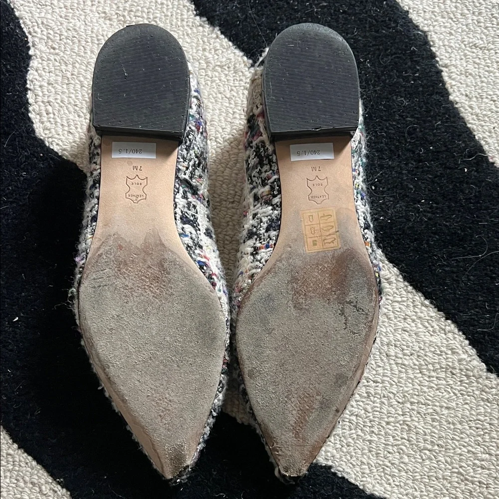 Tory Burch Women's Ivory Multicolor Tweed Pointy Toe Flats - Picture 10 of 12